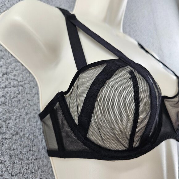 Victoria's Secret Bra Womens 32D Black Very Sexy Unlined Balconet Mesh Lingerie - Picture 2 of 15